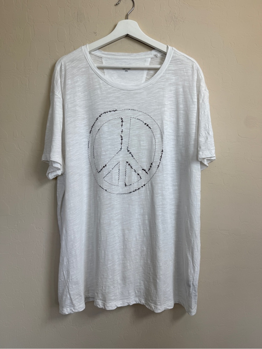John Varvatos White Peace-Symbol Short Sleeve Graphic T-Shirt Burnout XXL